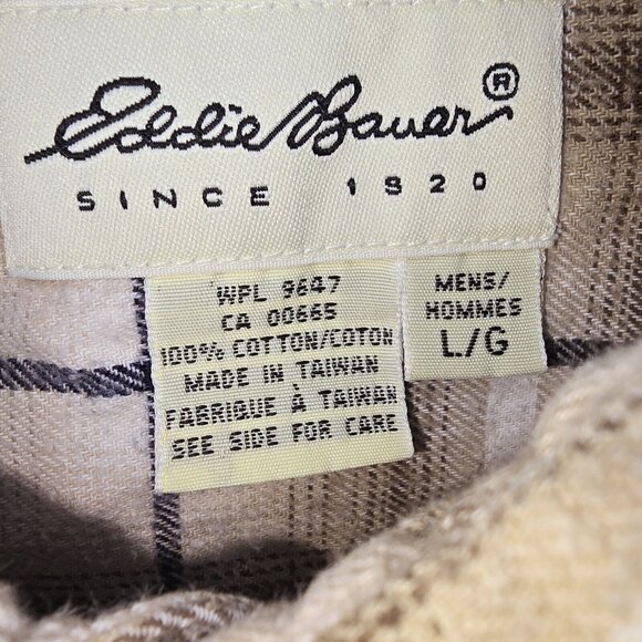 Eddie Bauer Shirt Mens Large Button Up Brown Plaid Flannel Cotton Pocket Casual - Picture 7 of 7